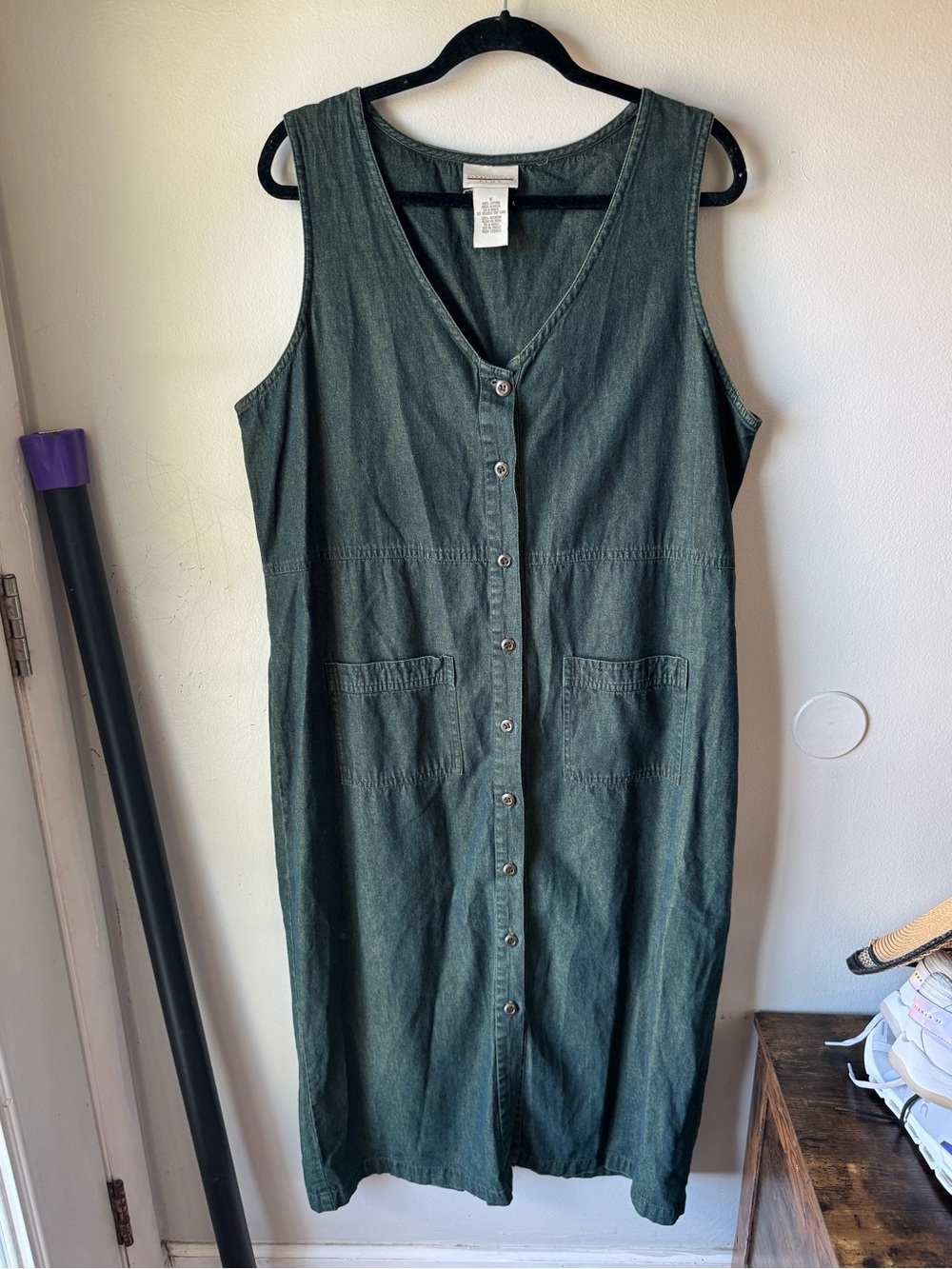 Vintage 90s Expressions Plus Denim Jumper Dress 1X Midi Cotton Cottagecore